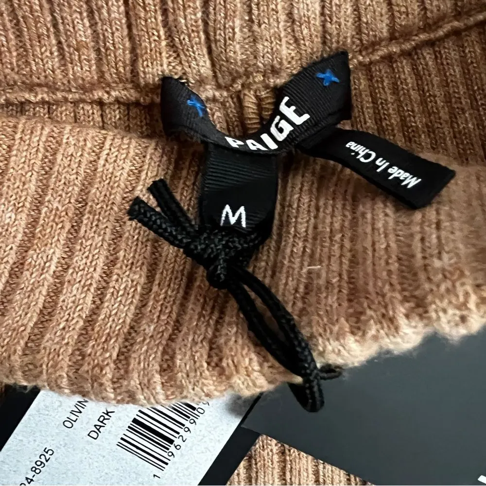 NWT PAIGE Olivine Ribbed Knit Wide Leg Cropped Pants Camel Tan Medium - Image 7