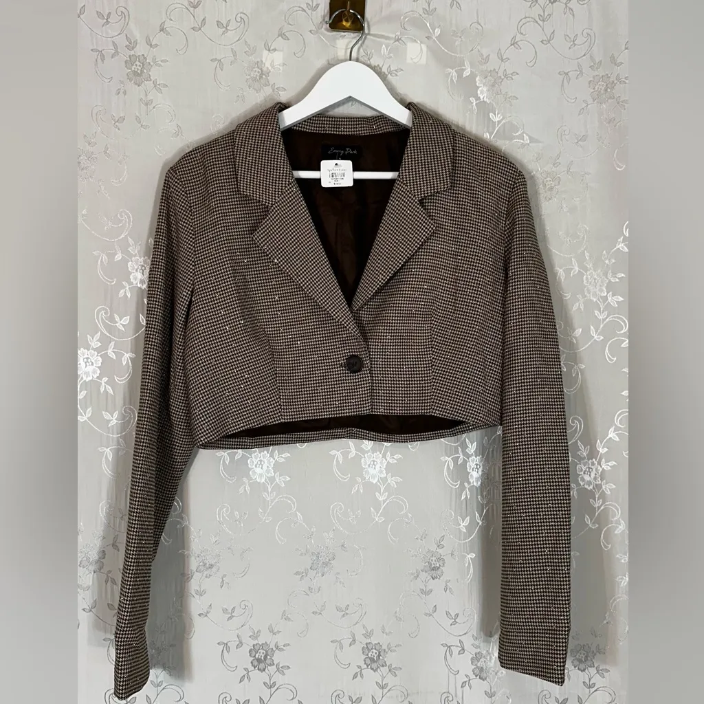 Emory Park Cropped Bedazzled Houndstooth Blazer Jacket NWT - Image 2