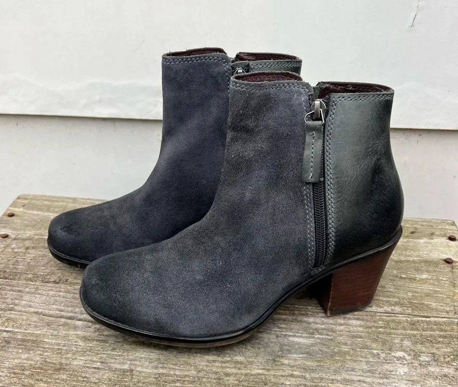 Roan Bed Stu Lina Mixed Suede Leather Black Charcoal Heeled Boot Bootie 9.5 - Image 3