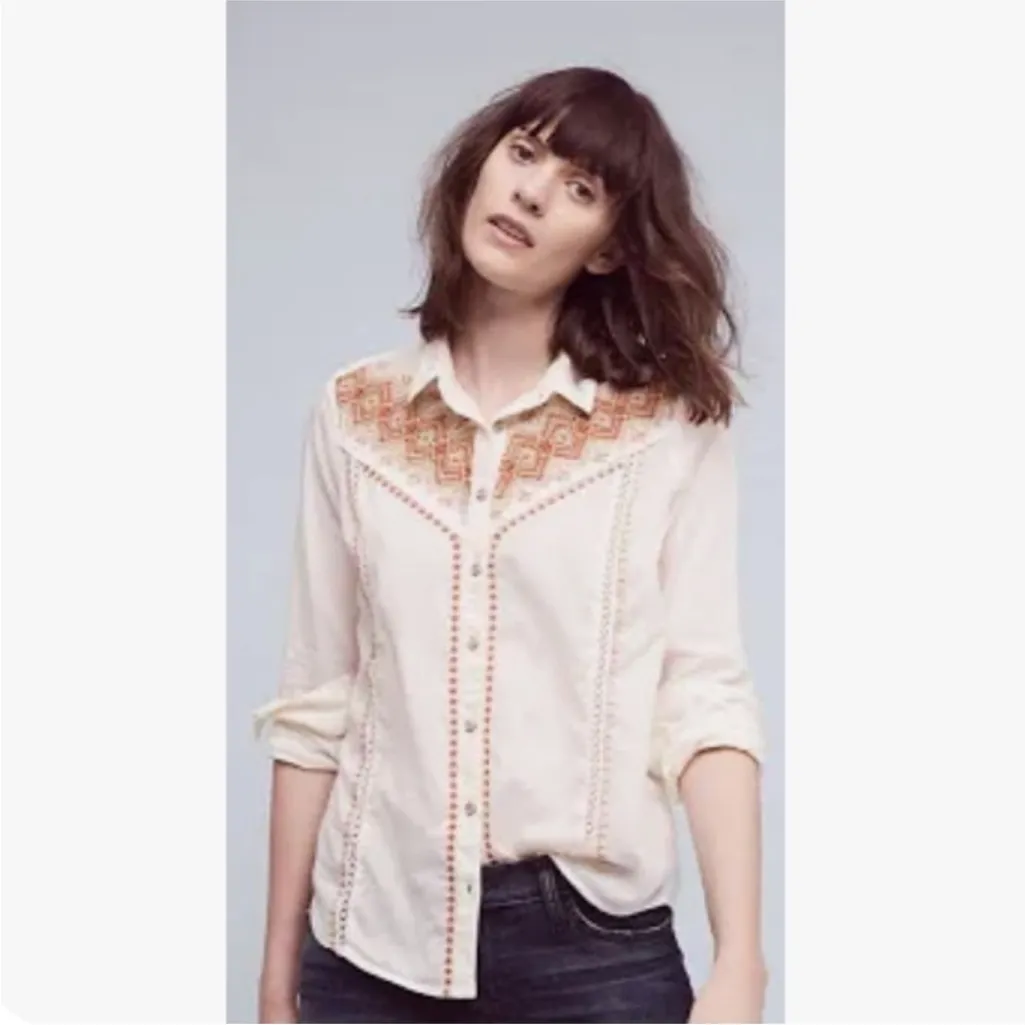 ANTHROPOLOGIE Holding Horses Iverie Western Shirt Small - Image 4