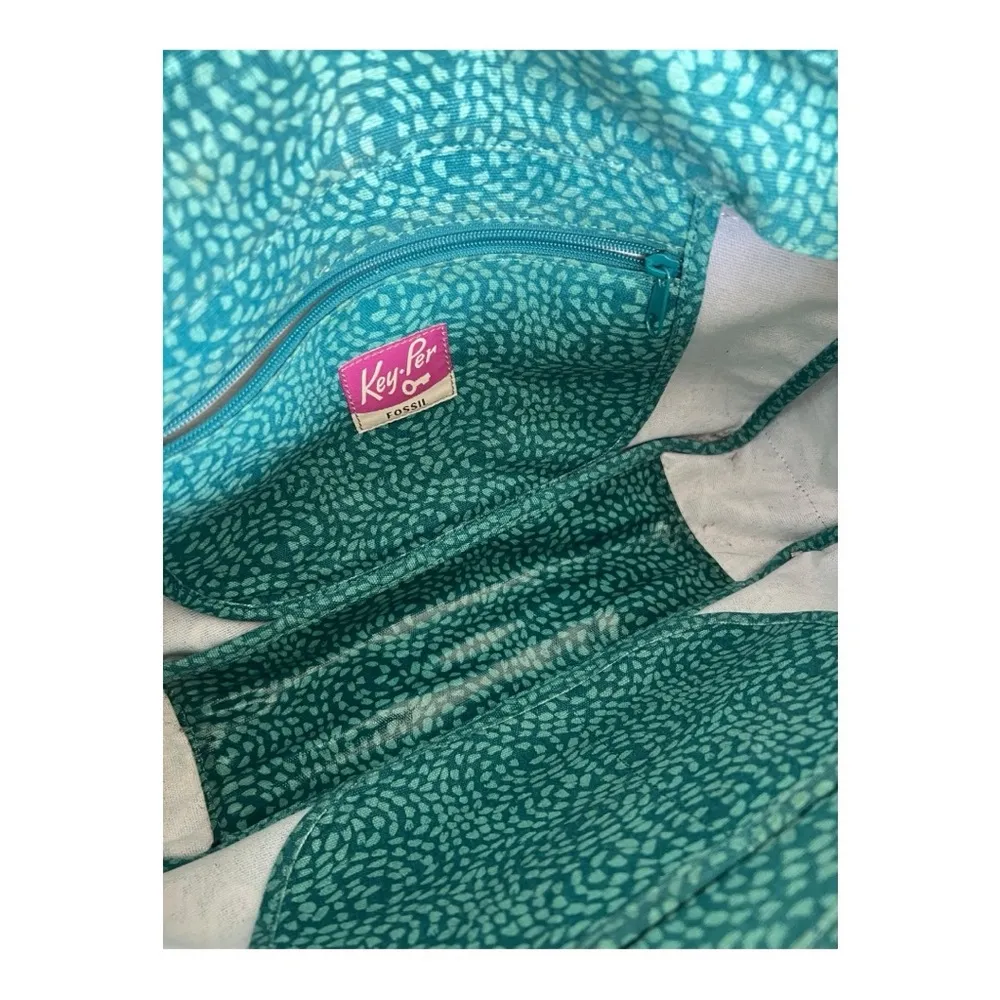 Fossil Blue and Tan Messenger Crossbody Bag with Long Strap - Image 13