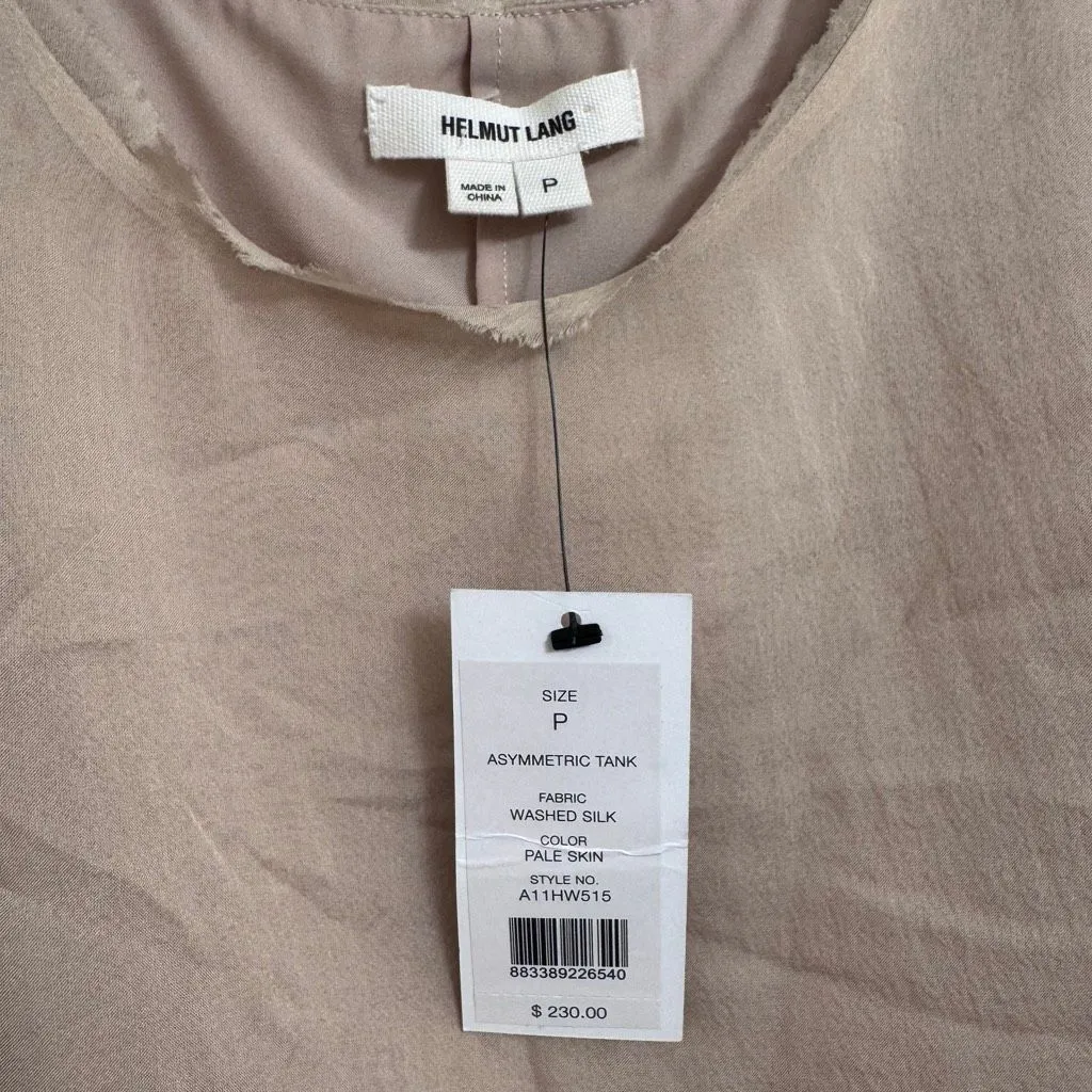 NWT Helmut Lang Sheer Draped Asymmetrical Tank 100% Silk 2011 Ivory Size P XS - Image 3