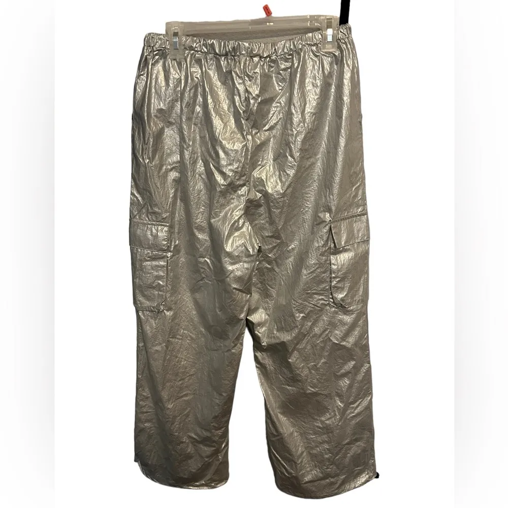 Sincerely Jules silver nylon cargo parachute pants size large nwt - Image 3