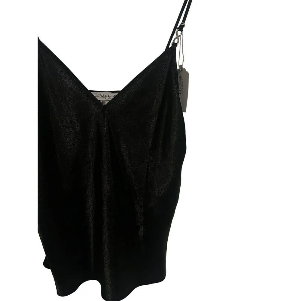 In Bloom By Jonquil Cami Top Sheer Satin Spaghetti Strap Sleepwear Large NEW Black - Image 3
