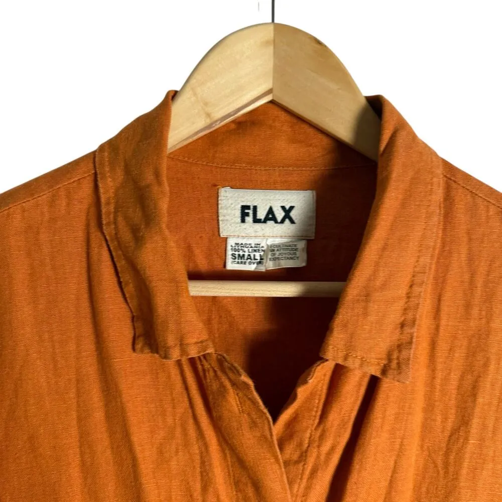 Flax 100% Linen Orange Button Front Shirt Top Size Small - Image 2