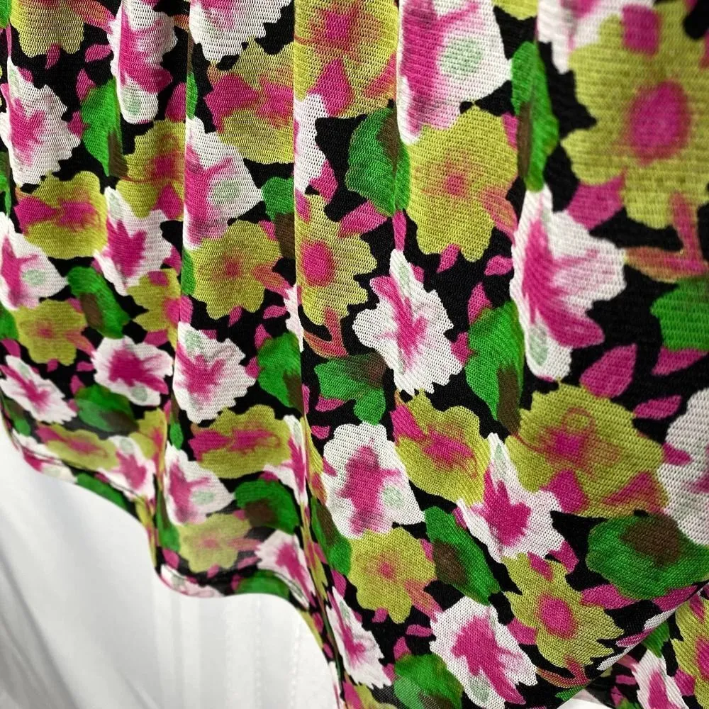 INC International Concepts Sleeveless Floral Pleated Tank Top Blouse Medium Pink Green - Image 7