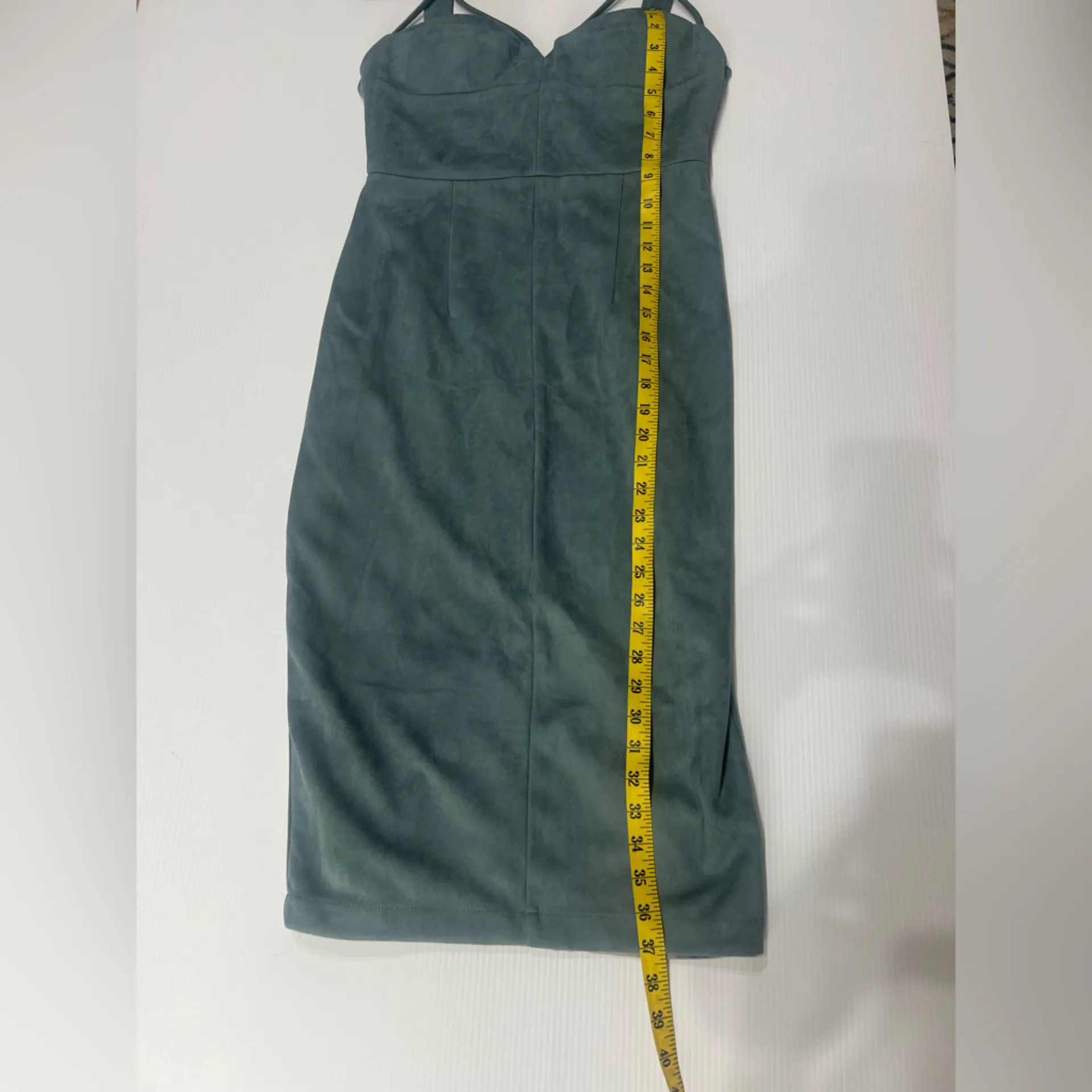 L'Atiste By Amy Suede Pencil Midi Dress Color Blue Sexy Sweetheart Padded L - Image 10