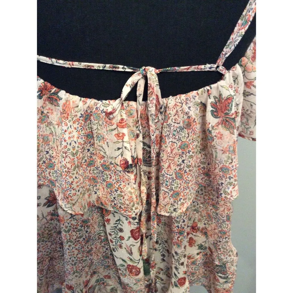 Victoria's Secret Chiffon Sheer Ruffled Romantic Floral Top Size M Spaghetti EUC - Image 3