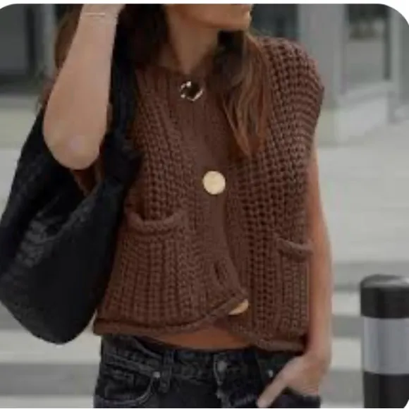 Olive Green Knit Sweater Vest OS Size undefined - Image 13