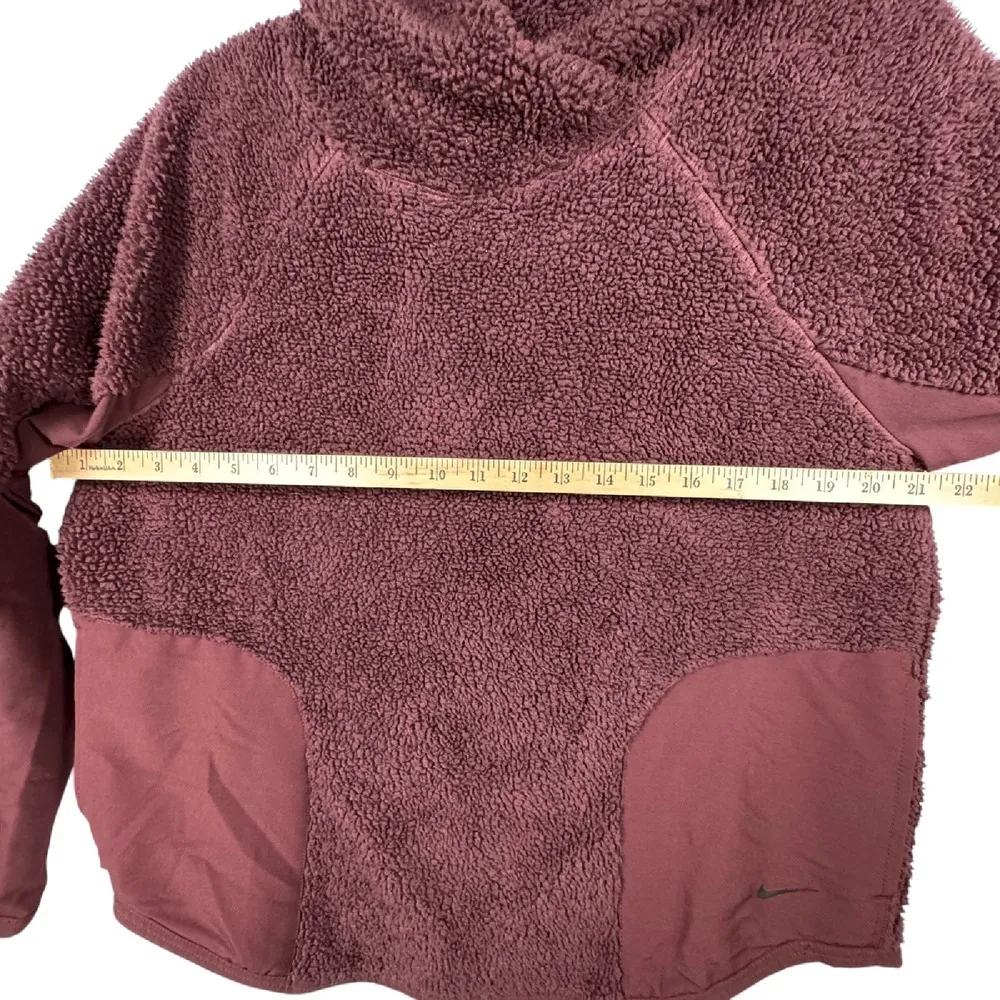 Nike Fleece Pullover Cozy Sherpa Sweatshirt Hooded Burgundy Maroon Sz M Gorpcore - Image 6