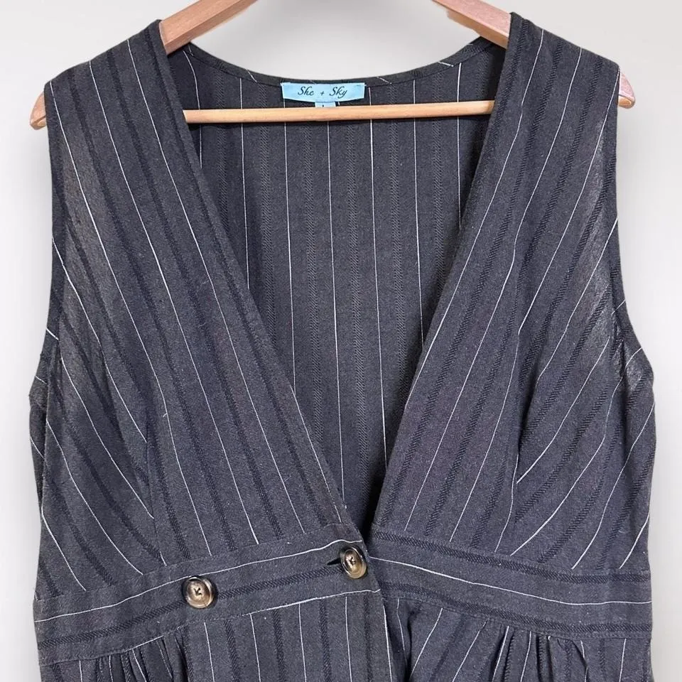 She+Sky L Open Buttoned Pinafore Dress Striped Nautical Spring Fest Hipster Cute - Image 2