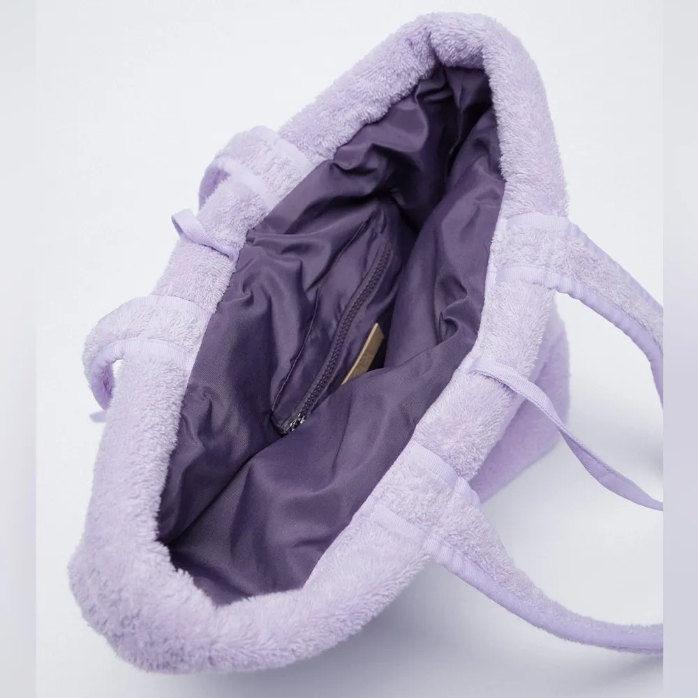 Zara MAXI TERRY Cloth TOTE SHOULDER Large BAG Purple NEW - Image 6