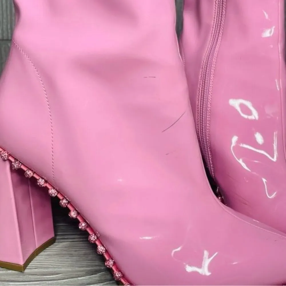 Pink Edita Steve Madden heel Boots patent leather pink w/ rhinestone sparkle - Image 16