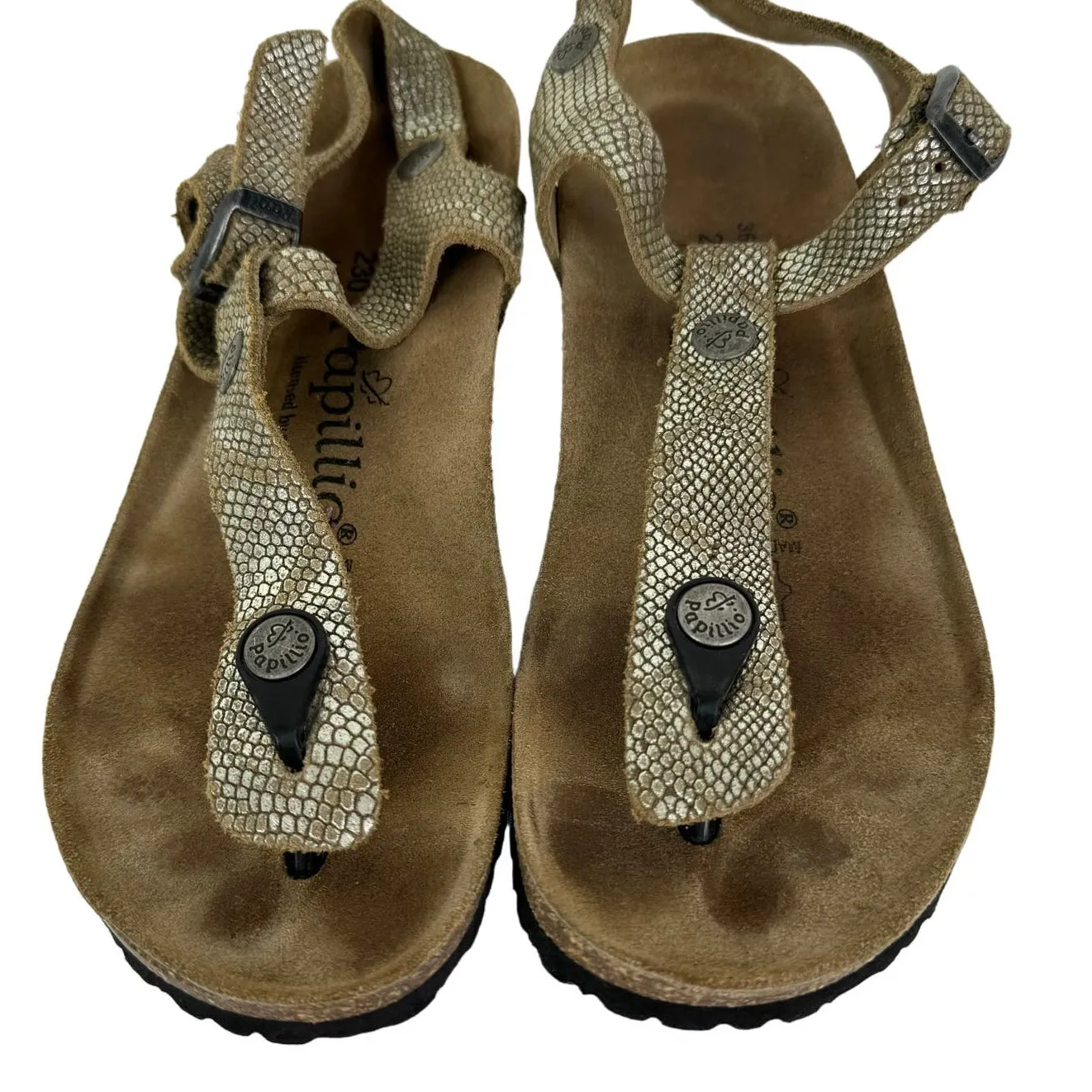 Papillio By Birkenstock Ashley T-Strap Wedge Shimmer Metallic Sandals‎ Size 5 - Image 3