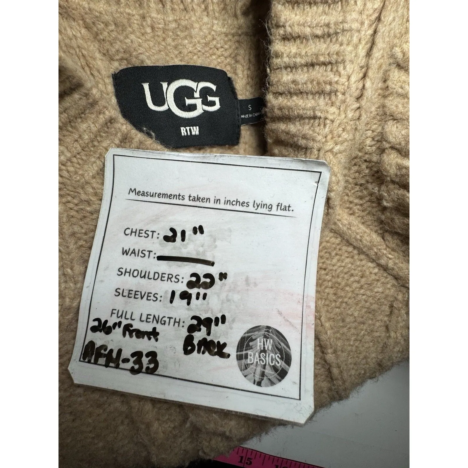 UGG Raelee Tan Wool Blend Cable Knit Sweater Long Sleeve Size SMALL Brown - Image 11