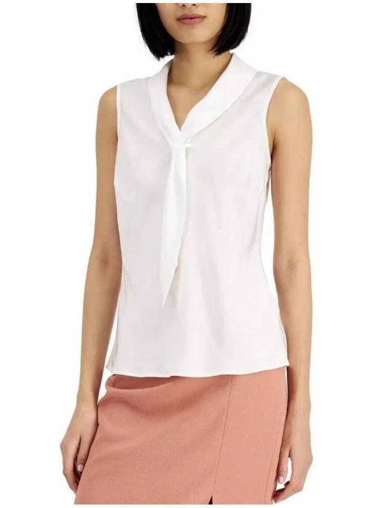 Tahari ASL Sailor Tie Neck Sleeveless Blouse Top Size XLARGE WHITE Womens - Image 2