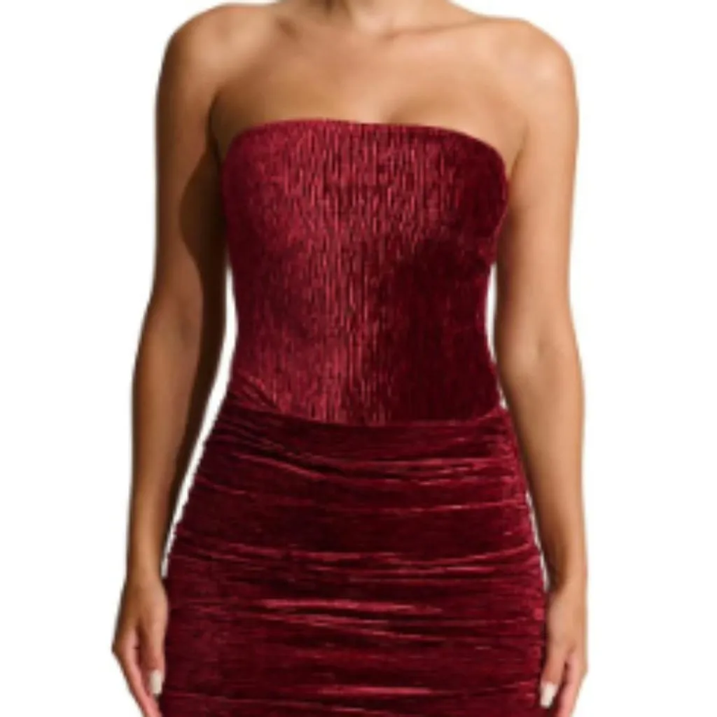 Naked Wardrobe Red Wine Textured Velvet Strapless Bodysuit Womens Small - Image 2