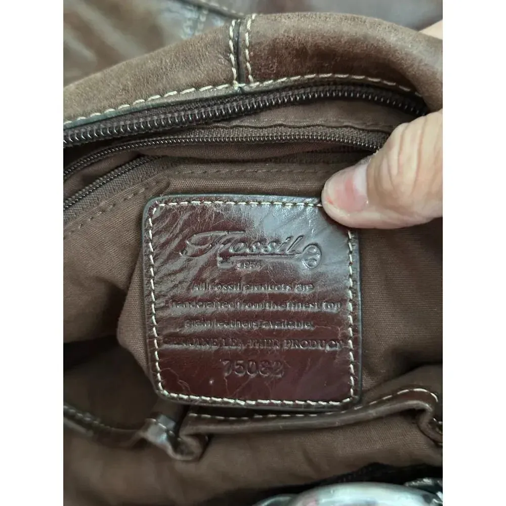 Vintage Fossil Soft Chocolate Brown Pebbled Leather Shoulder Bag Handbag Purse - Image 5