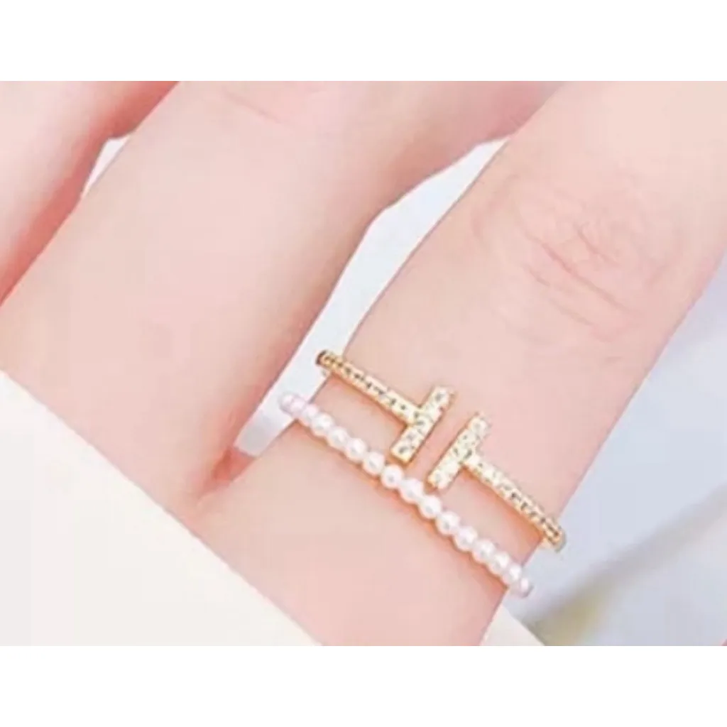 NEW‎ Dainty Women's 14k Gold Filled Bar Pearl Ring, Adjustable - Image 10