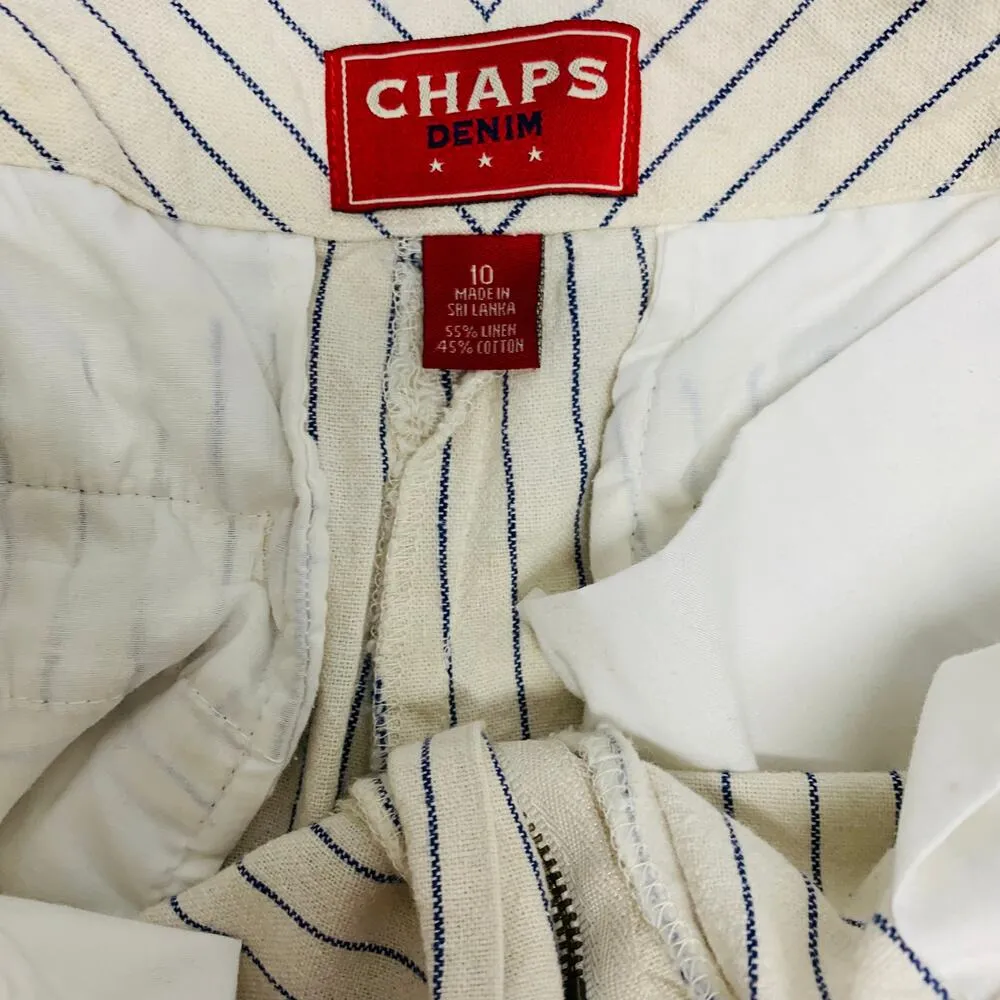 Chaps Denim Pinstripe Linen Pants Sz 10 - Image 4
