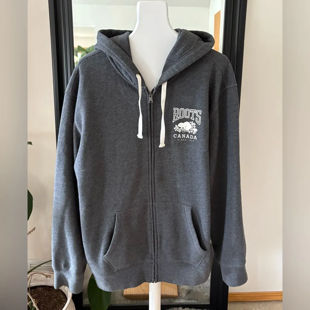 ROOTS Gray Zip Down Hoodie Sweatshirt Jacket - Image 2