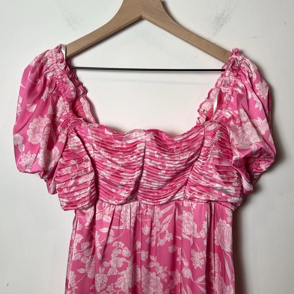 New B. Darlin Puff Short Sleeve Square Neck Pink Floral Smocked Babydoll Dress - Image 2