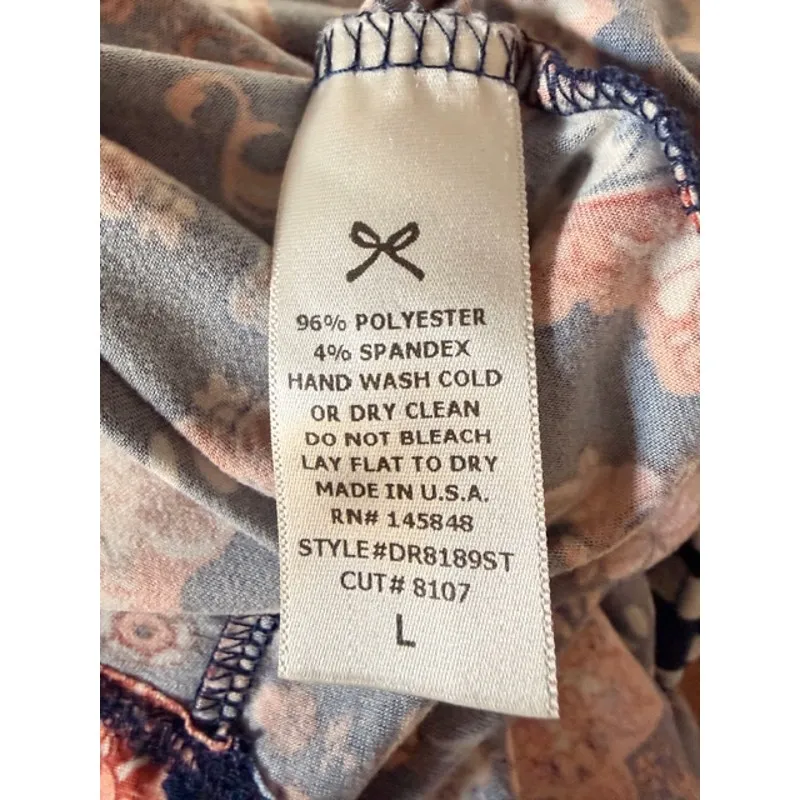 French Grey Sleeveless Medallion Swing Dress Navy Coral – Size L - Image 6