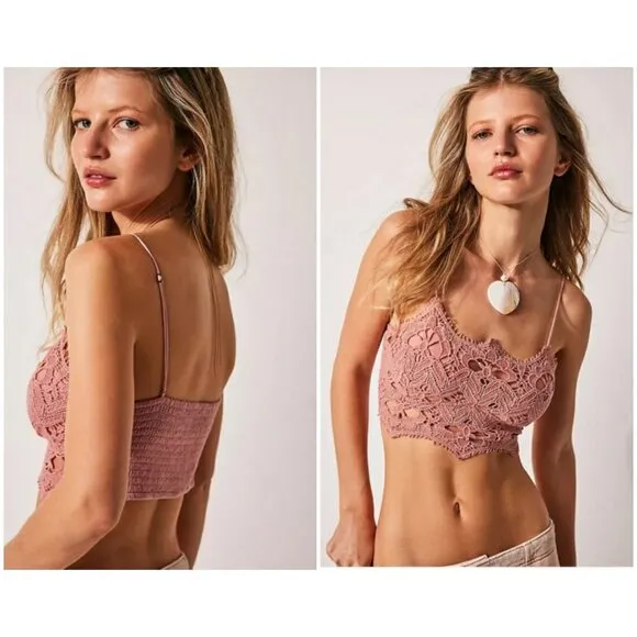 💕FREE PEOPLE💕 Athena Scallop Crochet Bralette ~ Smoke Rose Large L NWT - Image 2