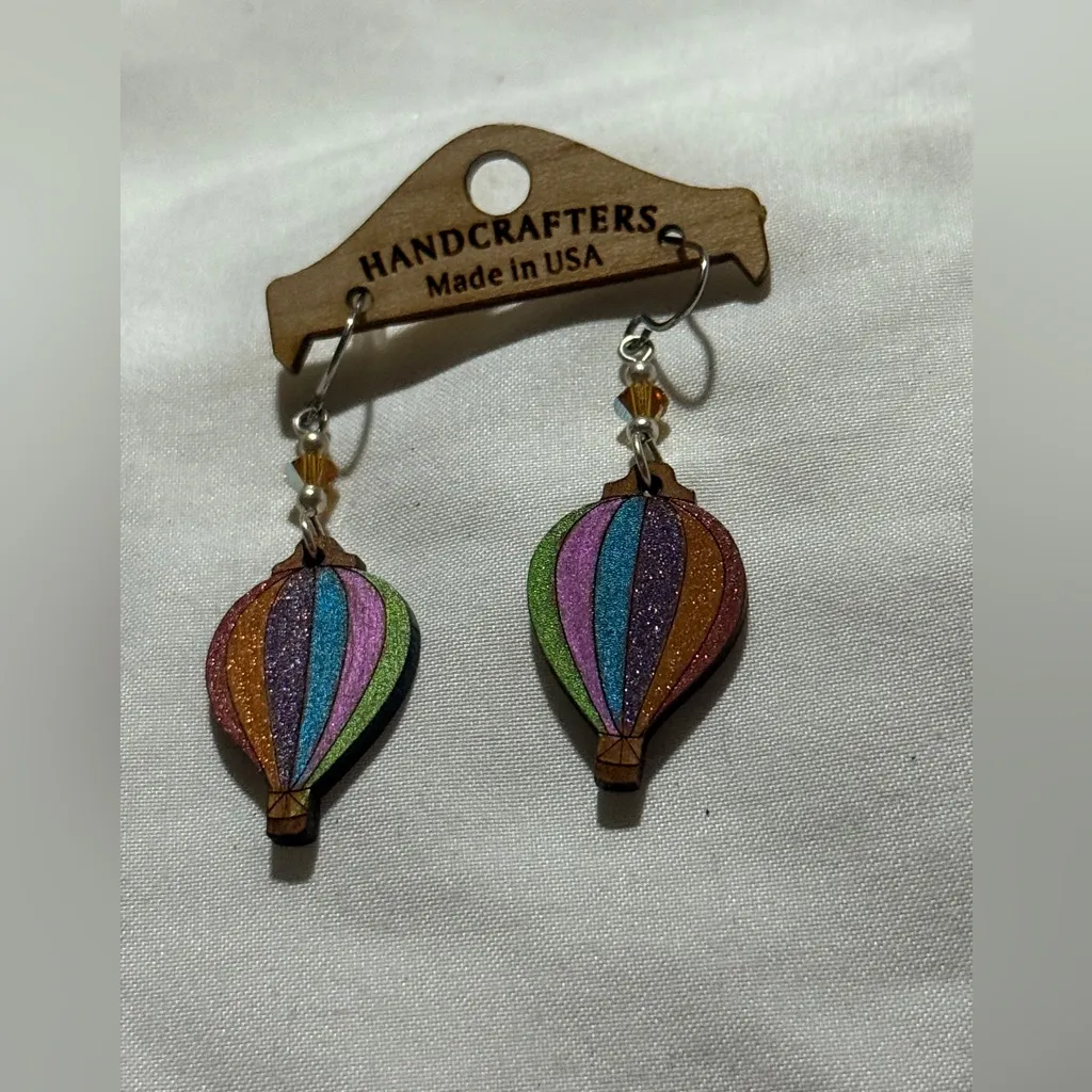Handmade Colorful Hot Air Balloon Earrings Purple - Image 3