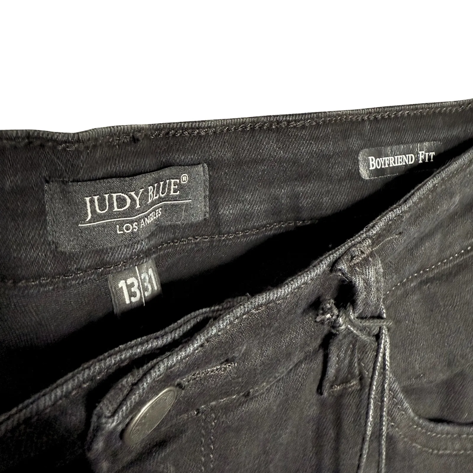 Judy Blue Distressed Boyfriend Jeans Size 13/31 Black Denim Relaxed Fit Stretchy - Image 7