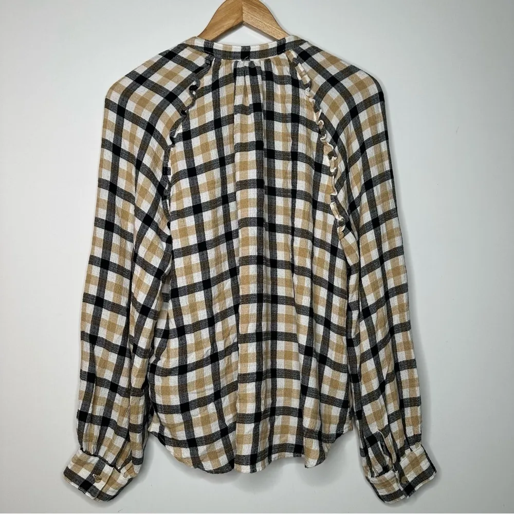 Pilcro Anthropologie Check Button Down Ruffle Shirt Size Large - Image 7