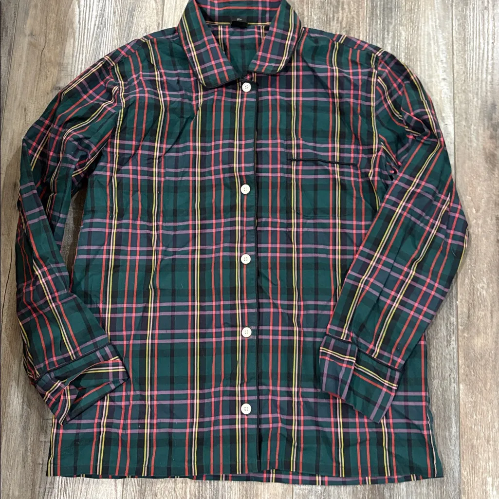 J Crew Womens Green Multi Color Plaid Cotton Pajama Set Size Small Top Pants - Image 6