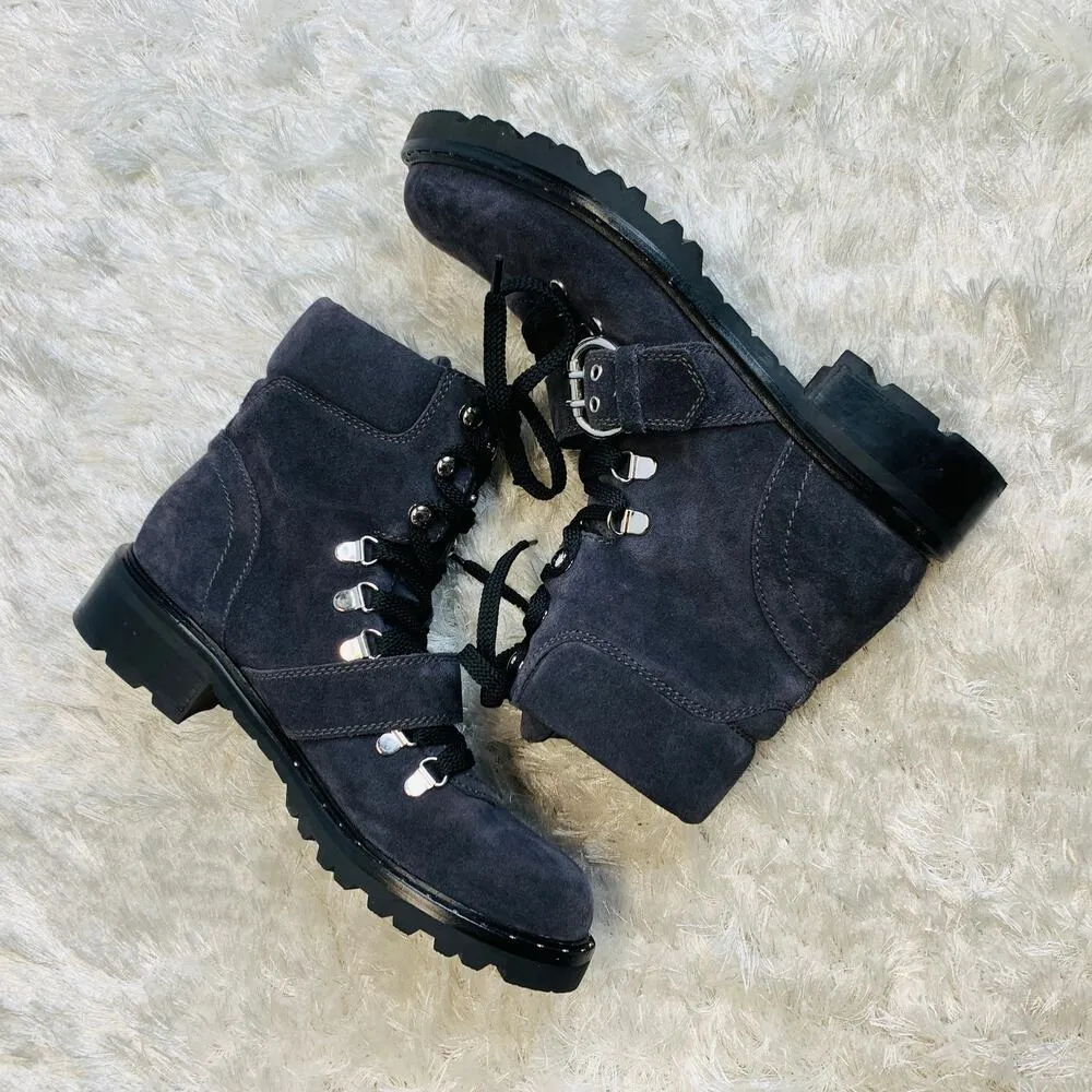 Marc Fisher Gray Noble Suede Combat Moto Boot Lug Sole Sz 9 - Image 2