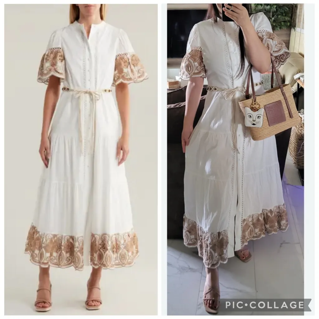 Love By Design Southampton Embroidered Maxi‎ Dress White Taupe M - Image 2