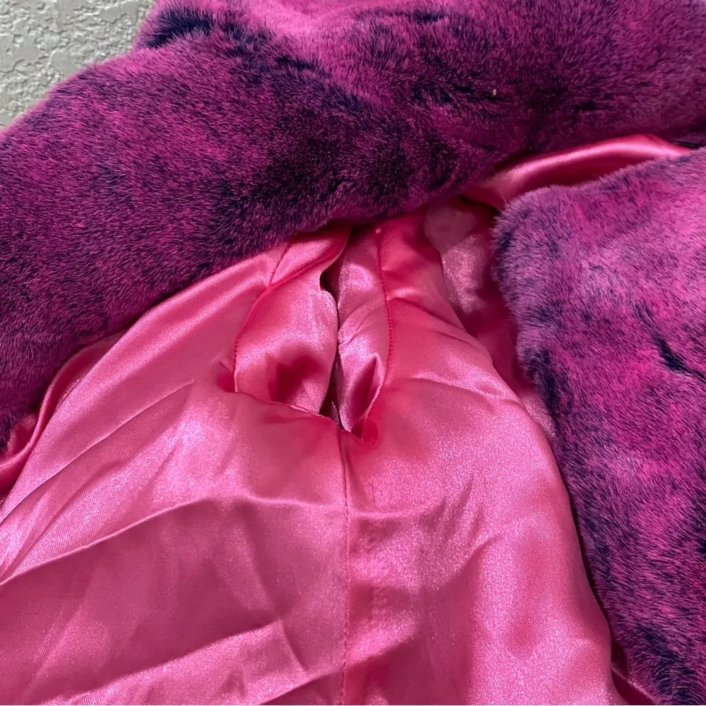 Dyed Blue Fuchsia Pink Faux Fur Trendy K-POP Women’s Coat Jacket Size S - Image 16