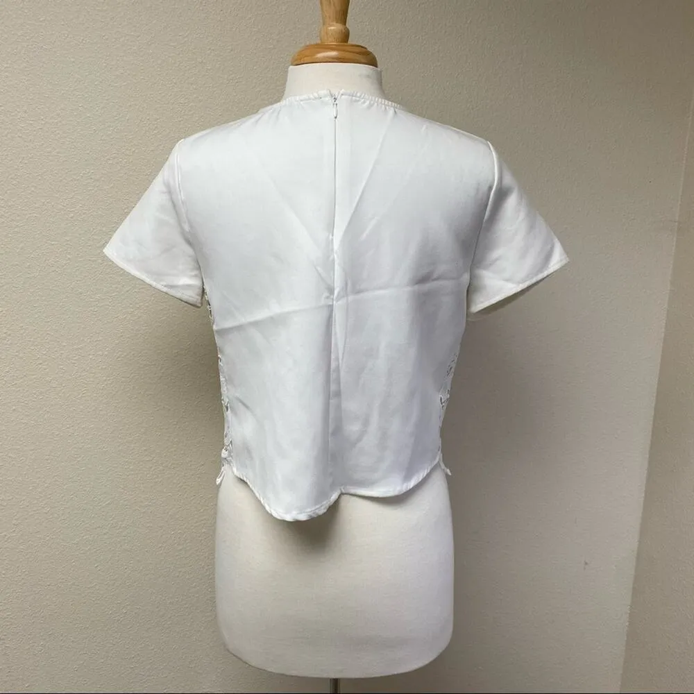Sugar + Lips Lace Panel Cropped Top White M - Image 5