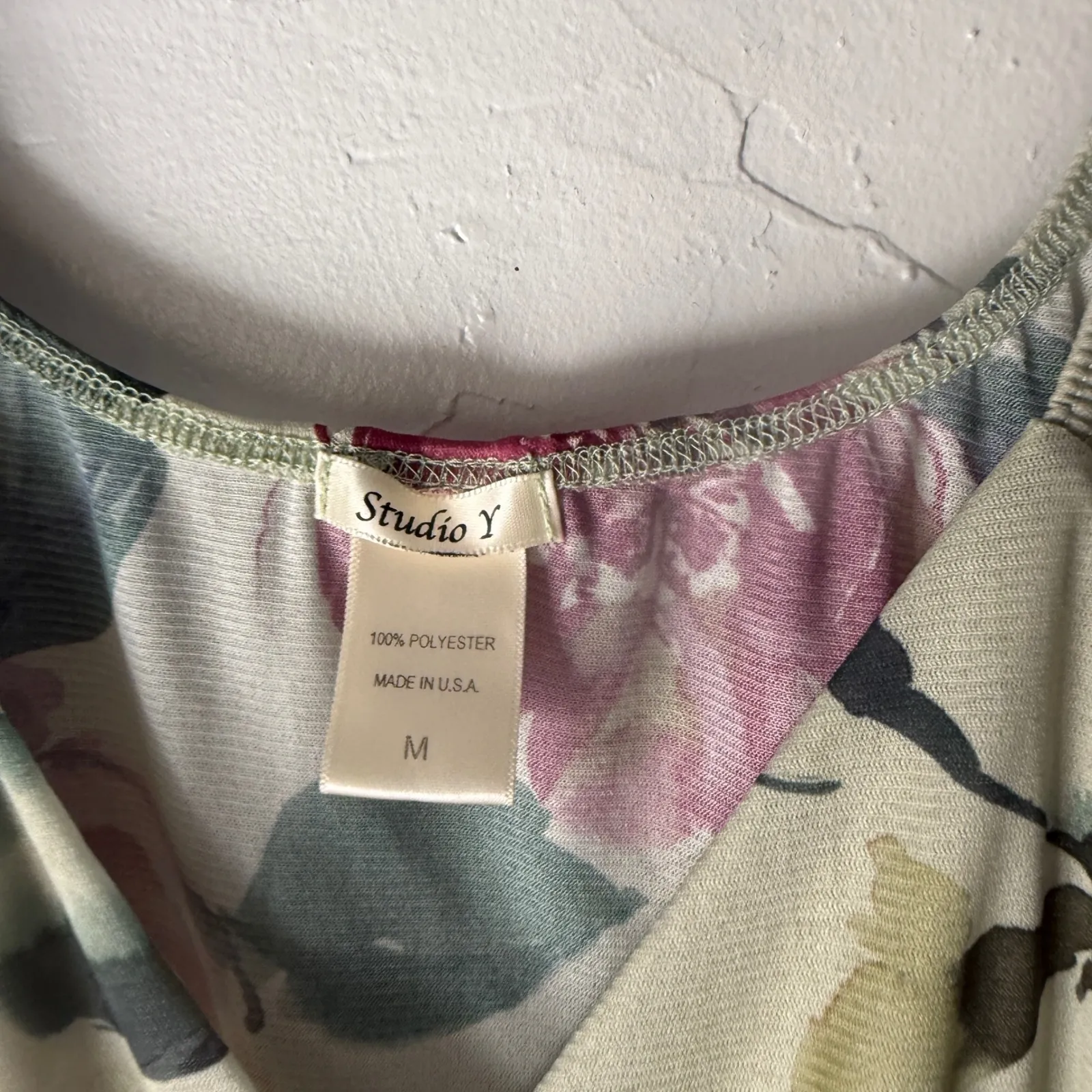 Studio Y Y2k Floral Babydoll Top Medium Pink Green Beige Sleeveless V Neck Fairy - Image 5