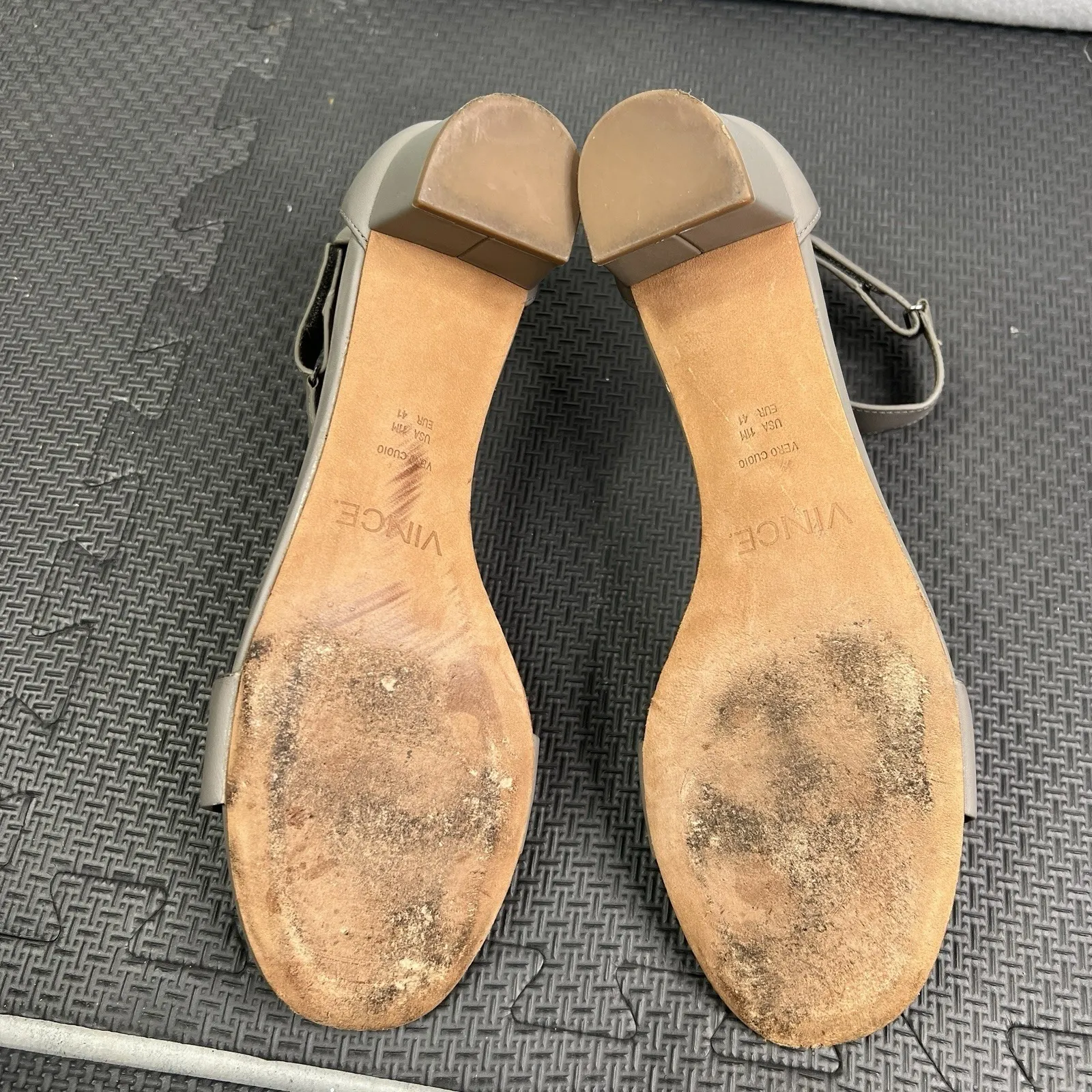 Vince Leather Ankle Strap Sandals Women's 11 M Beige Minimalist Block Heel Shoes - Image 7