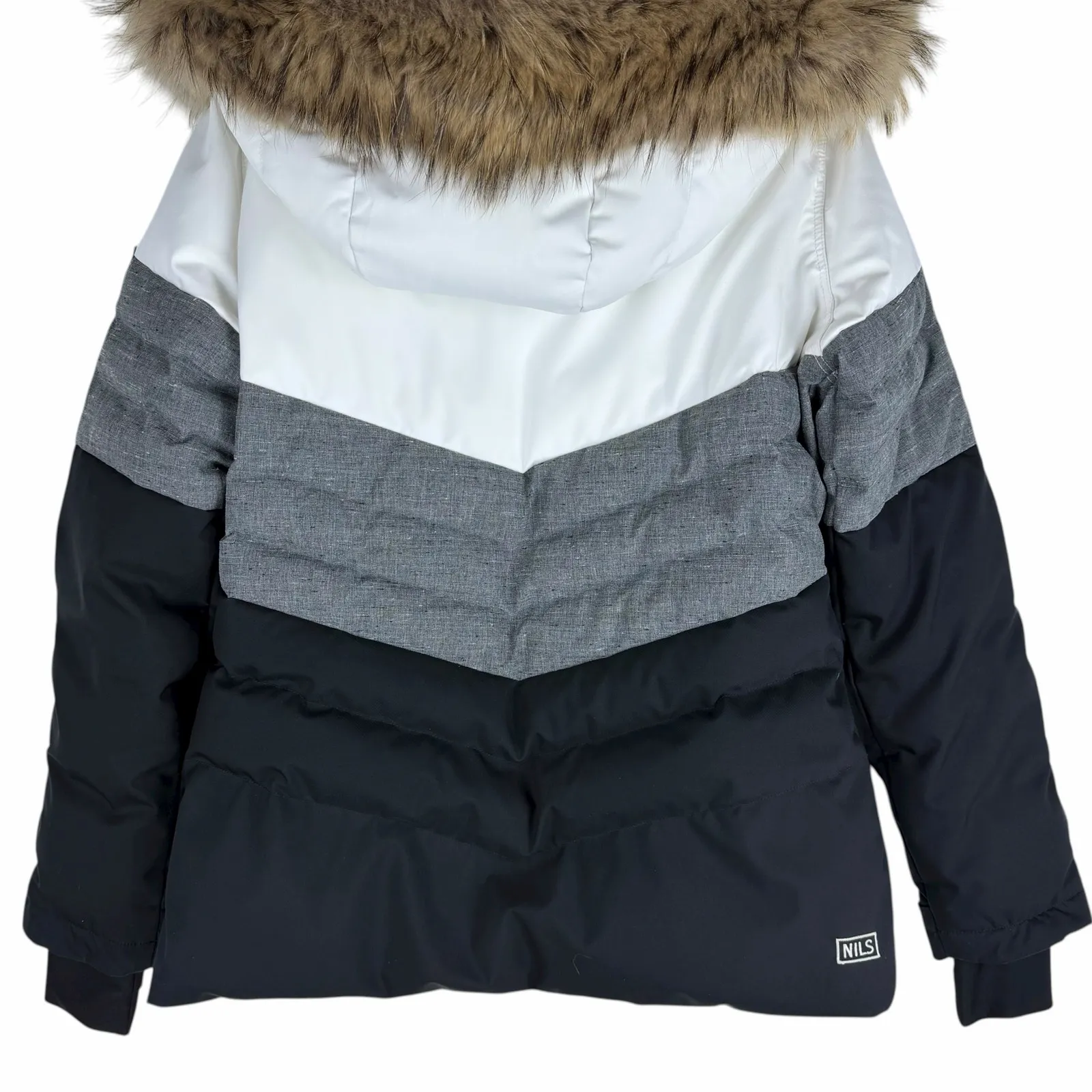 Nils Colorblock Waterproof Ski Snowboard Jacket Fur Hood Black Gray Size 8 - Image 9