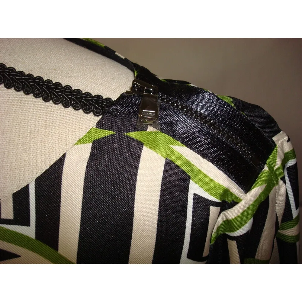 New Womens Jones New York Collection Graphic Dress Green 8 Black White Tan Zip - Image 7