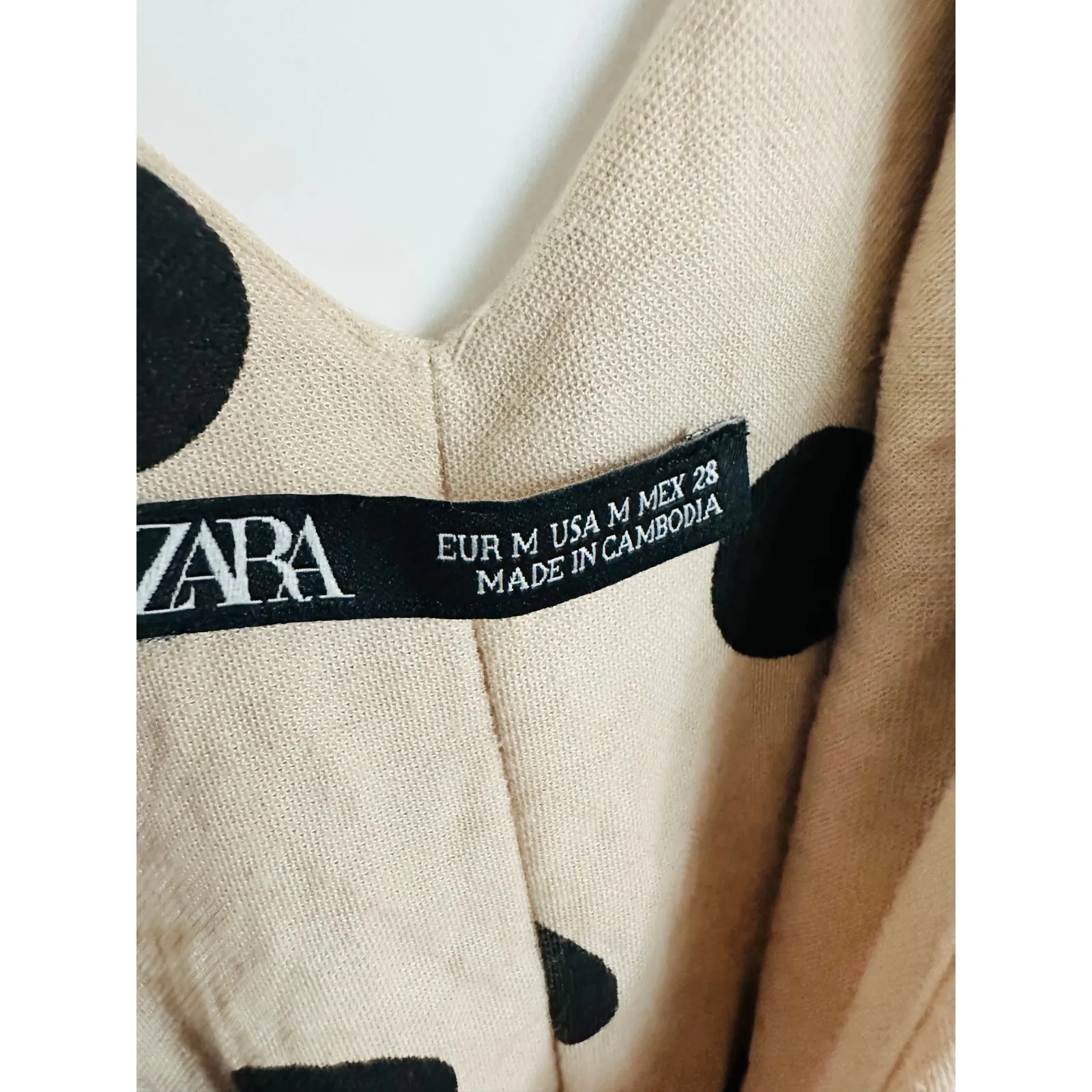 ZARA Womens Polka Dot Tank Dress Size M Neutral/Black Midi Tie Vaca Vibes - Image 3