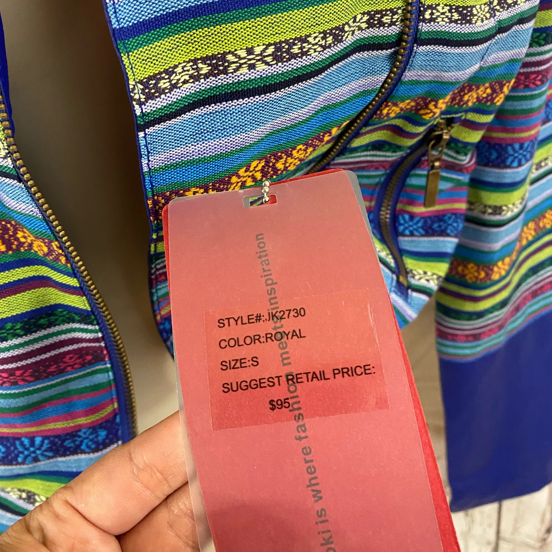 YOKI Outerwear Aztec Mexican Faux Leather Crop Motorcycle Jacket Royal Blue S - Image 8