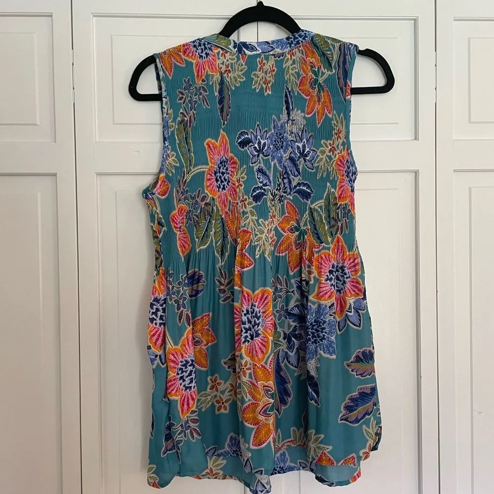 Spense bold floral notch neck sleeveless top size large Green - Image 3