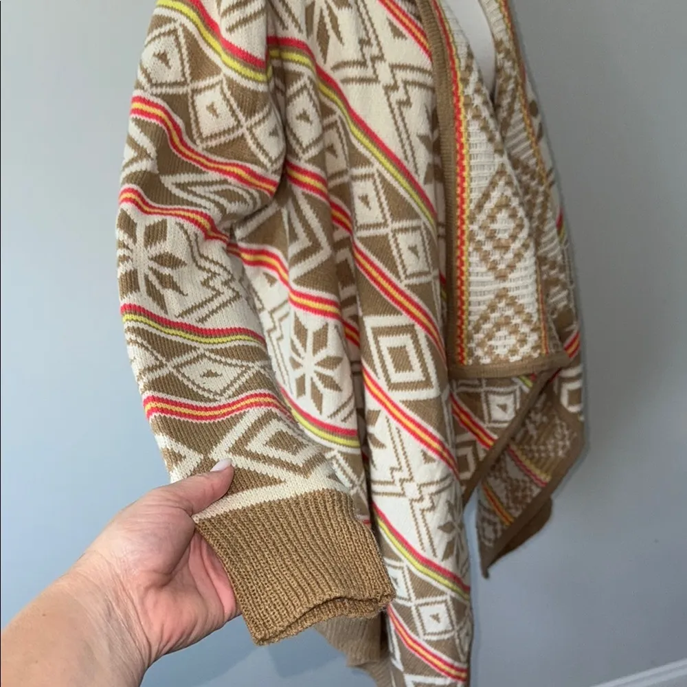 L Love Geometric Aztec Open Front Long Sleeve Cardigan Sweater Women's M/L Tan Size undefined - Image 5