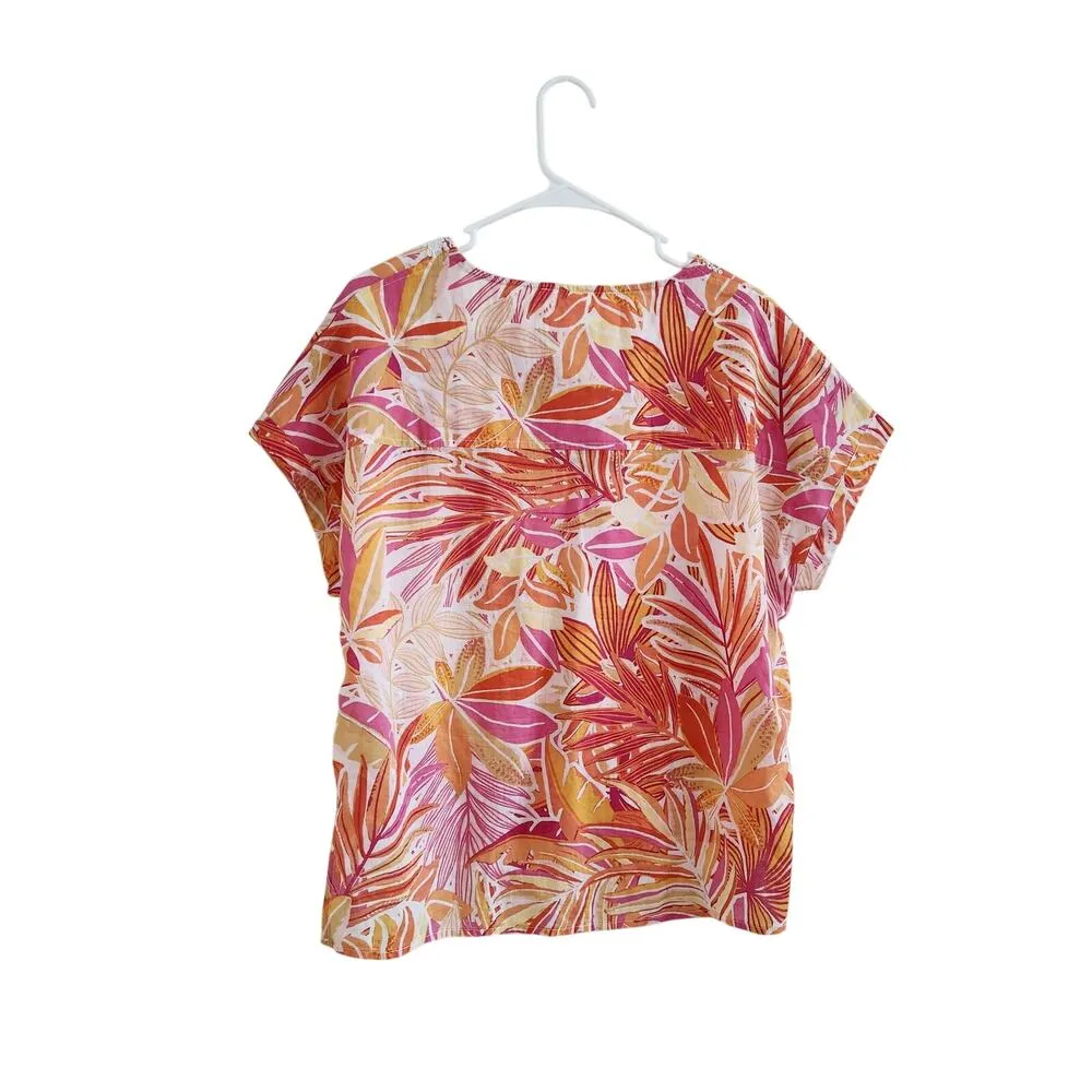 C&C California Floral Blouse Top Orange V-Neck Cap Sleeve Boho Casual Medium - Image 2