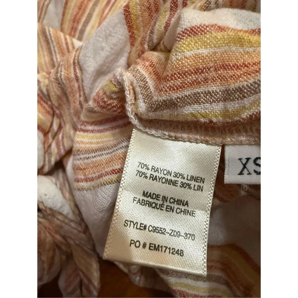 Anthropologie Cloth & Stone Striped Linen Blend Cropped Top Tie Waist Sz XS - Image 6