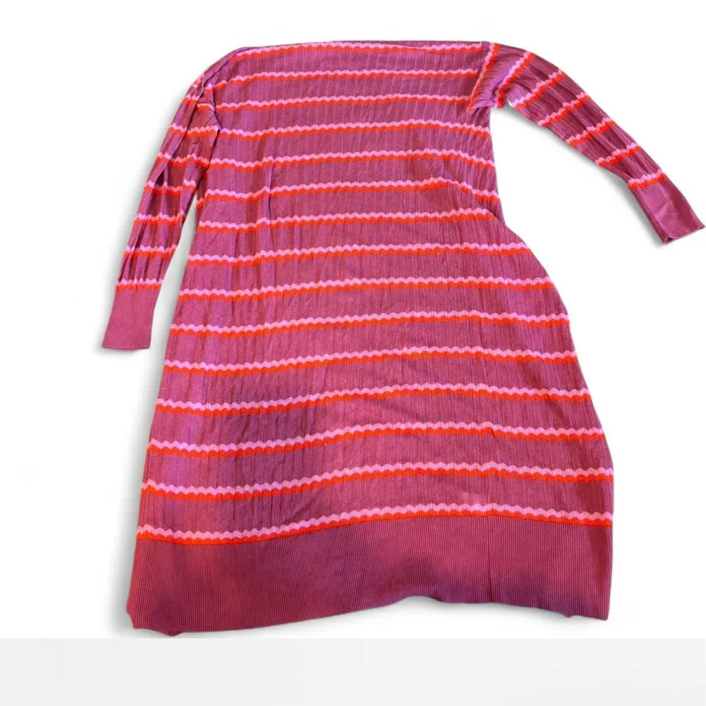 LOFT Pink Red Purple Striped Duster Cardigan Open Front Longline Knit Sweater S - Image 5