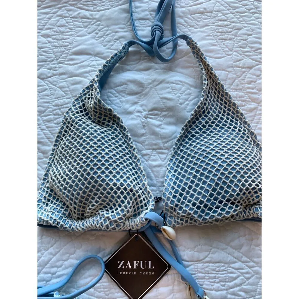 ZAFUL Triangle Bikini Fishnet Tie Bandeau Halter String Bikini Size Medium/6 - Image 2