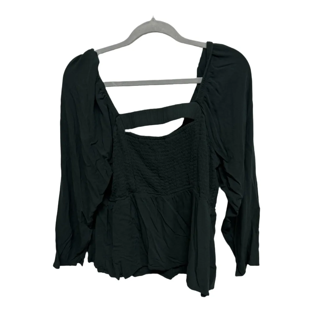 Old Navy smocked crepe top in green long sleeves size XL Prep Autumn Boho - Image 4