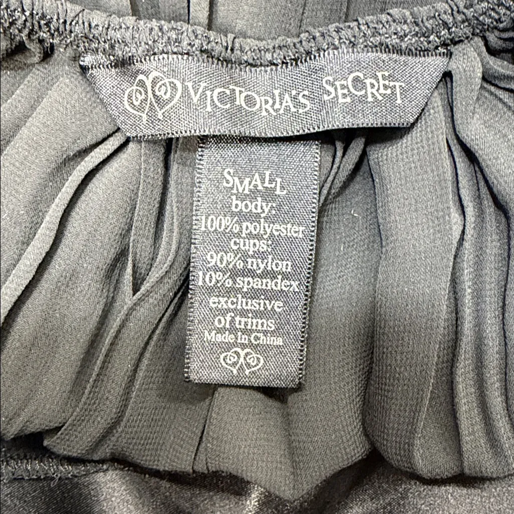 Victoria's Secret Black Satin Lace Chemise Pleated Babydoll Nightie Lingerie - Image 6